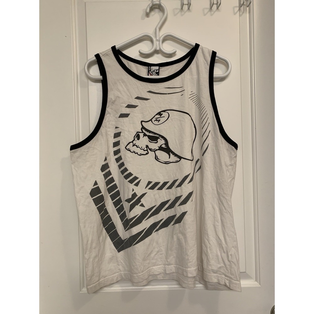 Vintage Metal Mulisha Tank Top Mens XL White Skull Logo Y2K FMX Motocross Grunge